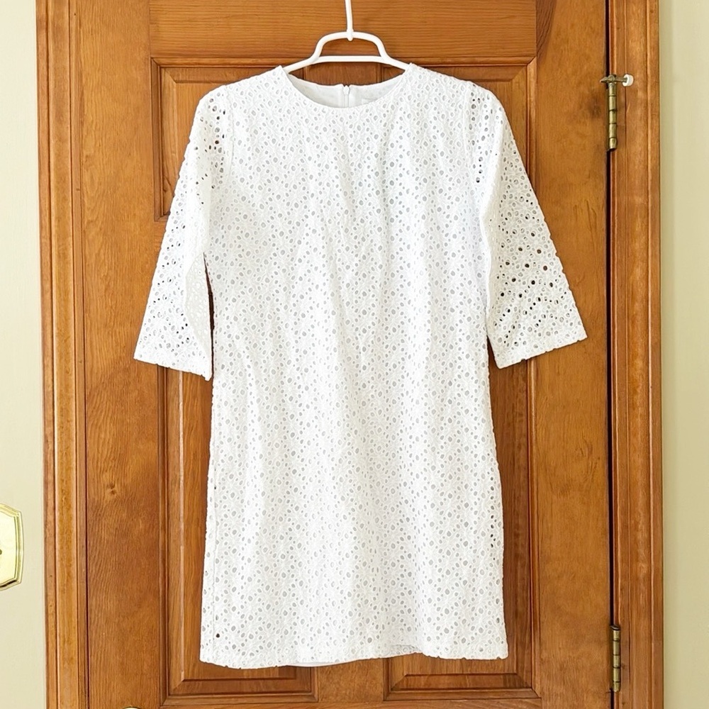 NWT TRACY NEGOSHIAN dress size XS white cotton eyelet mini